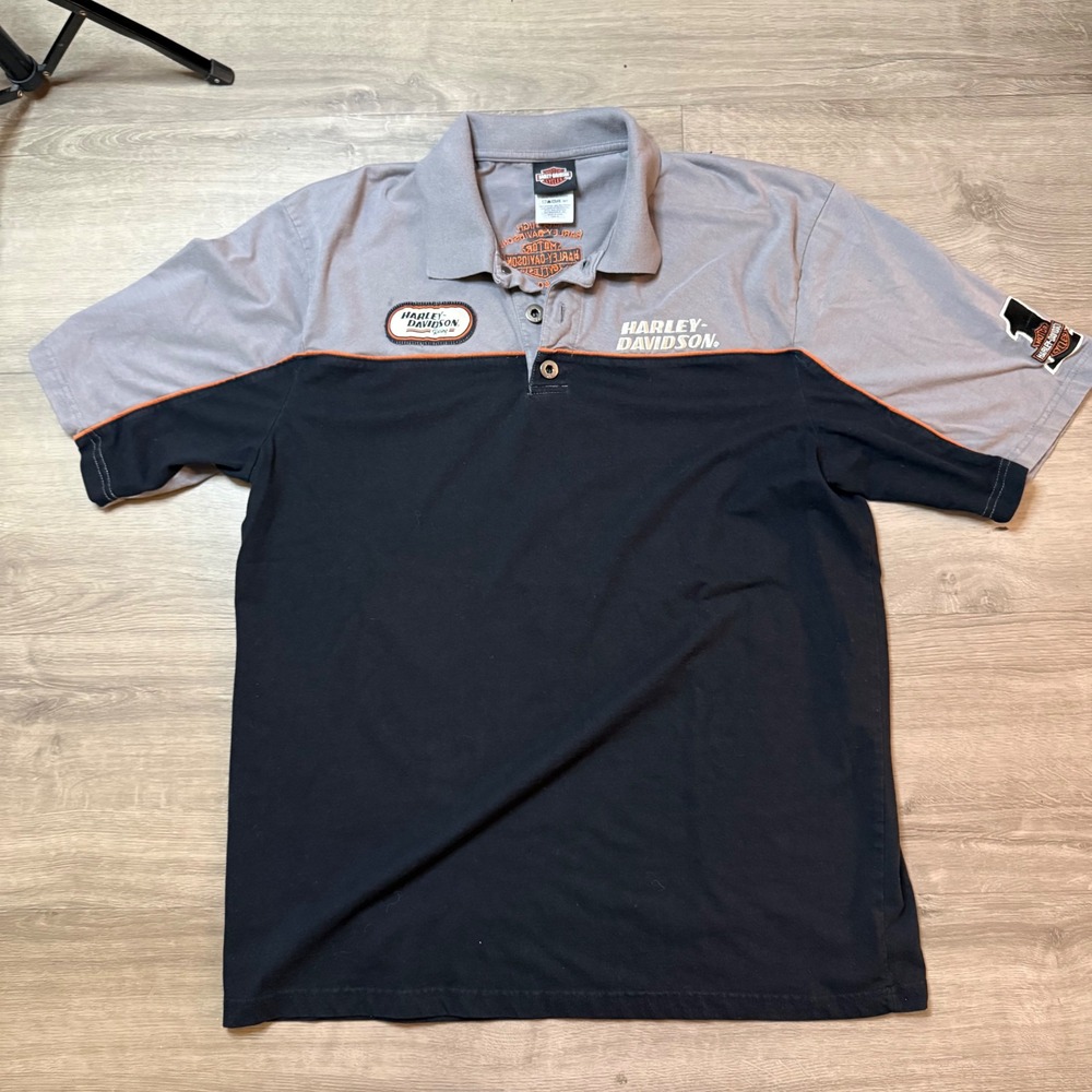 Harley-Davidson Polo Shirt Mens XL Grey Black Racing Mile High Denver Colorado